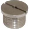 A close-up of the Ascaso I.2582 Retention Valve Nut, a metal slotted screw plug with a flat top and threaded sides; 1st-Line Equipment and Ascaso are faintly visible on its surface. © 2025 1st-line.com