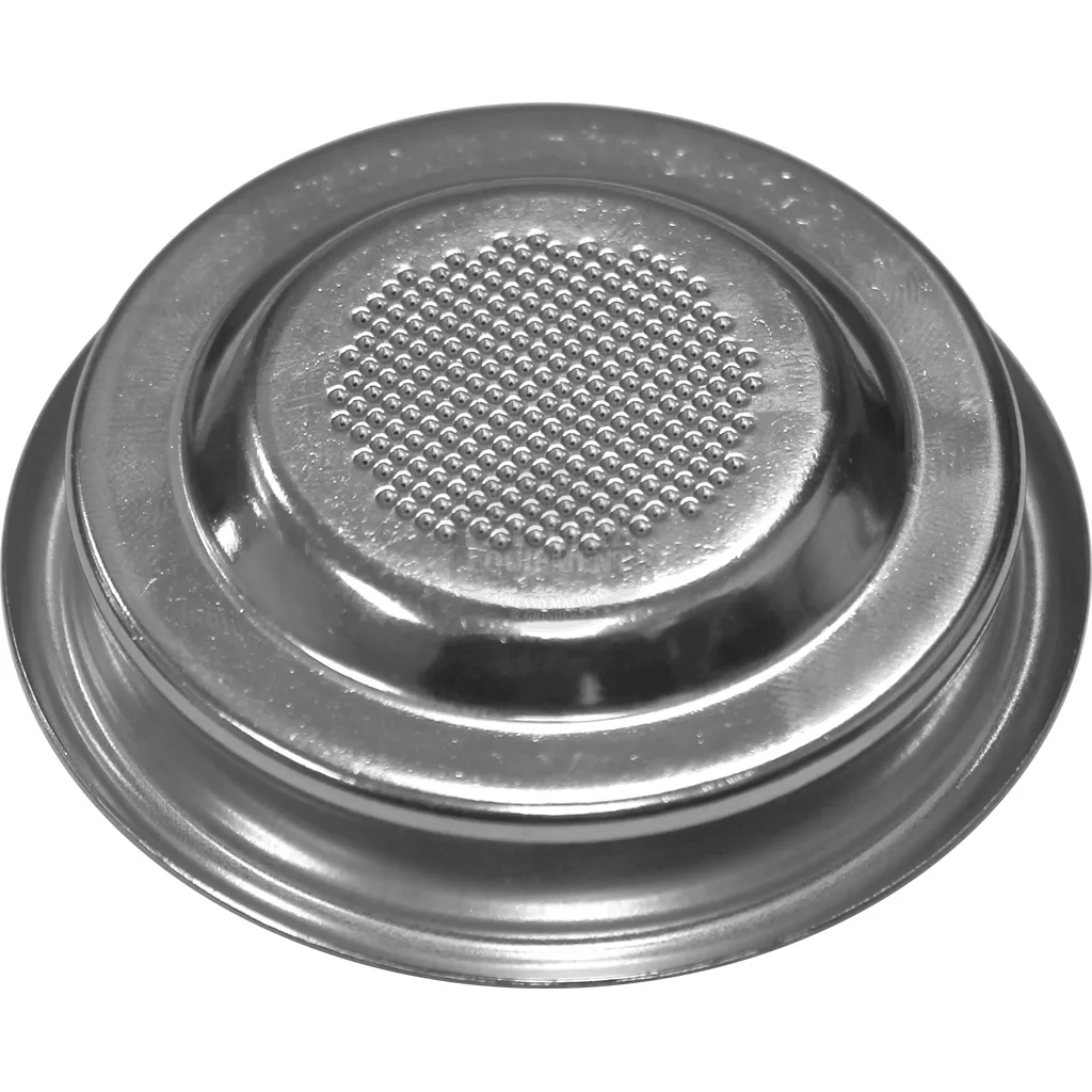 A close-up of the Ascaso V..524 Pod Filter Basket, featuring small central holes designed for filtering coffee grounds in espresso machines. © 2025 1st-line.com