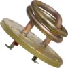 A close-up of the Bezzera 5721128 1200W, 120V Heating Element showing its circular brass base with a coiled copper tube and two electrical terminal connectors. © 2025 1st-line.com