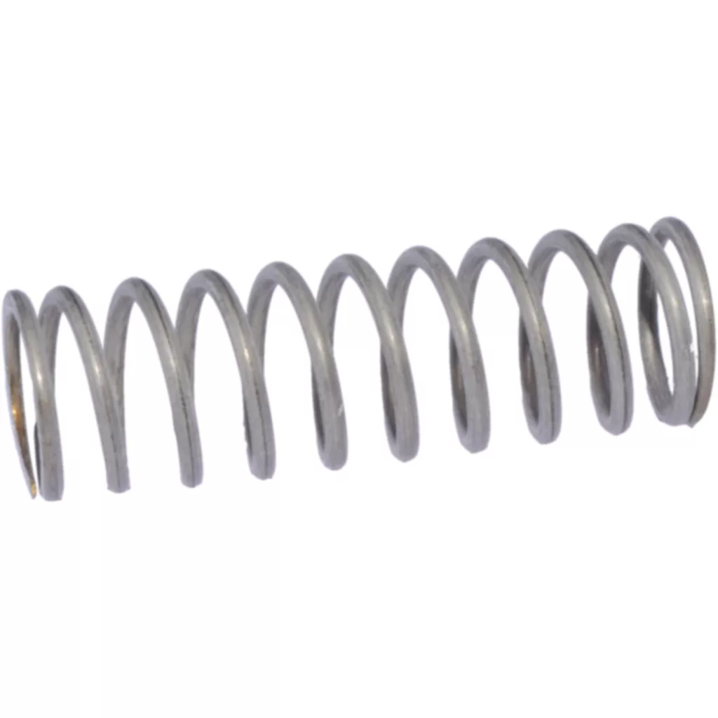 A close-up of the DISCONTINUED ECM C219900423 E61 Middle Valve Spring with tightly wound metal coils, displayed on a plain white background. © 2025 1st-line.com