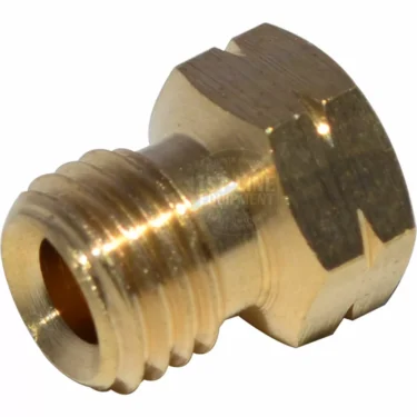 A close-up of the ECM C229900549 E61 Gigleur - 0.8, a brass slotted screw jet with external threads and flat head, typically used in espresso machines. © 2025 1st-line.com