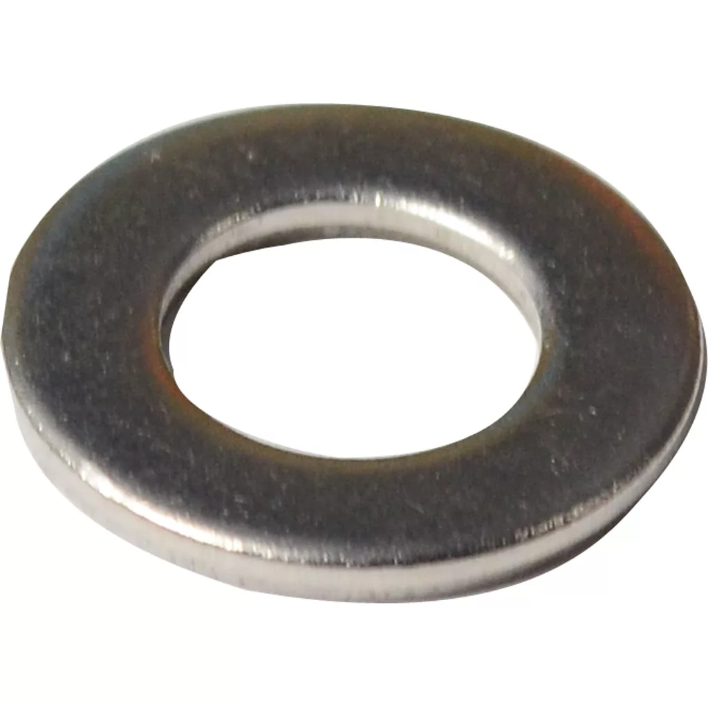 A close-up of the ECM P2010 Grouphead/Heating Element Plain Washer 0.8, a metallic disc with a central hole, commonly used in mechanical assemblies to distribute load. © 2025 1st-line.com