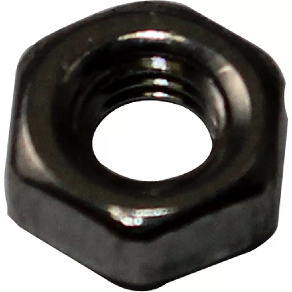 A close-up of the ECM P2019 Sensor Probe Nut M3 highlights its metallic finish, threaded central hole, and shiny, reflective surface. © 2025 1st-line.com