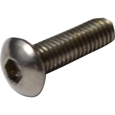 A close-up of the ECM P2021 Sensor Probe Screw M4x10—a silver, metal hex socket button head screw—shown angled on a white background, ideal for securing Sensor Probes or use in ECM P2021 applications. © 2025 1st-line.com