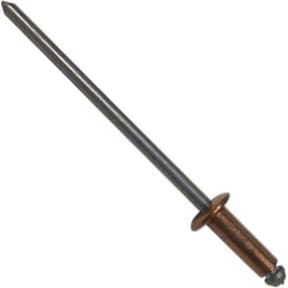 A close-up of the Elektra 00207035 Copper Rivet, featuring a cylindrical shaft, flat round head, and long central mandrel for fastening materials. © 2025 1st-line.com