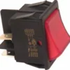 A close-up of the Elektra 00492035 Red Power Switch, showing its black body, prominent red actuator, and several metal terminals on the back for wiring connections. © 2025 1st-line.com