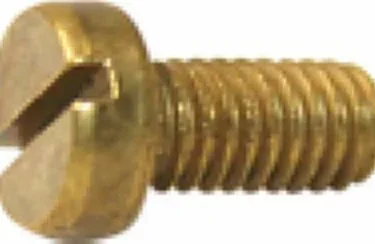 A close-up of the Elektra 00557035 Screw M4x8, a brass slotted screw with a round head and threaded body, shown horizontally on a white background; typically used in Elektra appliances. © 2025 1st-line.com
