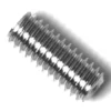 A close-up of the Elektra 01090014 Grub Inox Screw - M 4X10, a shiny, fully threaded screw with no visible head, lying on a white surface and casting a shadow. © 2025 1st-line.com