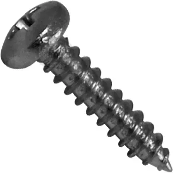 A close-up of the Eureka 6060.0025 Foot Screw, a metallic silver Phillips head screw with a round top and coarse threads, displayed against a white background. © 2025 1st-line.com
