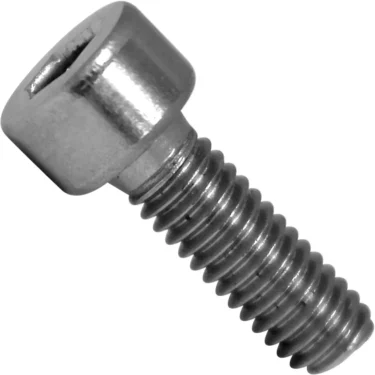 A close-up of the Fiorenzato A1100017 M4x12 Screw, highlighting its cylindrical socket head, hexagonal drive, and fully threaded shaft. © 2025 1st-line.com