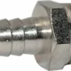 A close-up of the Fiorenzato A1300063 Brass Connection 3/8 to 10mm diameter Hose, showing a threaded end on the right and a ribbed, tapered end on the left for secure hose attachment. © 2025 1st-line.com