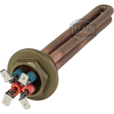 A close-up of the Fiorenzato A2100177 Heating Element, 1800 watts for Bricoletta/Volante 115v espresso machines, featuring a hexagonal base and multiple connectors. © 2025 1st-line.com