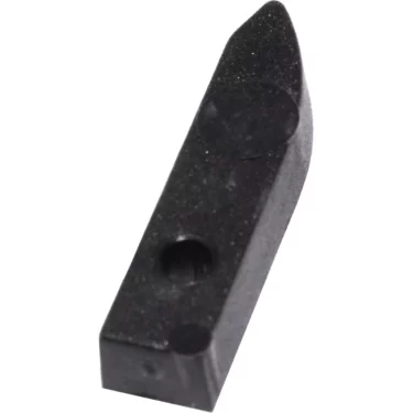 A close-up of the Fiorenzato A3200047 Doge Counter Lever, a small black rectangular metal part featuring a pointed angled tip and two round indentations. © 2025 1st-line.com