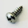 A close-up of the Grimac Screw -Touchpad MiniGrimac 3.5x9.5, a silver, round-head Phillips screw made of metal, displayed on a white surface. © 2025 1st-line.com