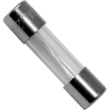 A close-up of the La Nuova NE023002 Era Cuadra Fuse (250V, 15A) features metal-capped ends and a visible thin wire filament inside its glass tube, all photographed against a white background. © 2025 1st-line.com