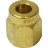 A close-up of the Olympia 0260210618 Nut Connection shows its brass hex design with a central threaded hole, ideal for plumbing or mechanical use. © 2025 1st-line.com