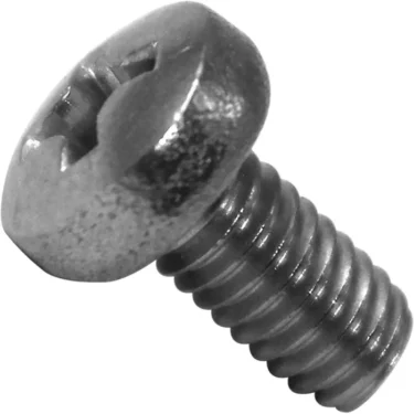 A close-up of the Rancilio 37030408 Screw for Coffee Chute - Rocky doserless, featuring a rounded Phillips head and threaded body, is shown diagonally on a white background. © 2025 1st-line.com