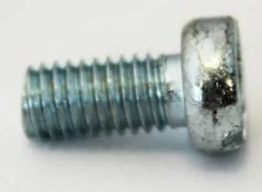 A close-up of the Rancilio 37030510 M5x10 Screw for Rocky Bean Hopper displays its round head and visible threads on a plain white background. © 2025 1st-line.com