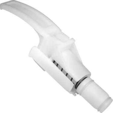 A close-up of the SPM 05.NI0005.002 Complete Tap for Nina shows its white plastic spray bottle trigger sprayer nozzle with a curved handle and cylindrical attachment mechanism. © 2025 1st-line.com