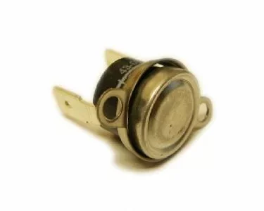 A close-up of the VBM ELETGLDOM Thermostat Fitting - 150+, featuring two flat terminals and a mounting flange, displayed on a white background. © 2025 1st-line.com