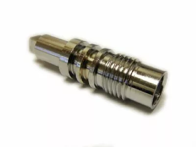 A close-up of the VBM RACCASRUDOSU Steam / Hot Water Valve Rod—a shiny, metallic, cylindrical part with grooves and a hexagonal section—placed on a white background. © 2025 1st-line.com