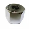 A close-up of the VBM RACCPRGOCR Steam / Water Valve Fitting, featuring a shiny, metallic hexagonal nut with a threaded center hole, displayed on a white background. © 2025 1st-line.com