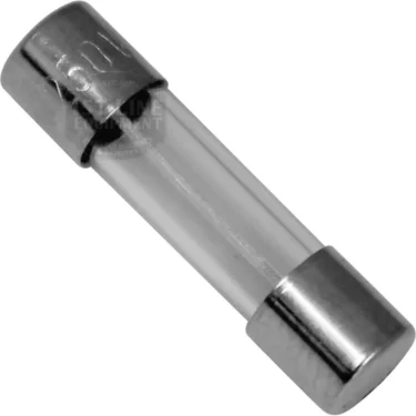 A close-up shows the 250 Volt 20 Amp Fuse, featuring metal caps on each end. This glass tube fuse is commonly used in electrical circuits for overcurrent protection. © 2025 1st-line.com