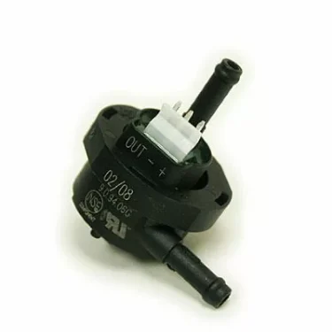 A compact black Gicar Flowmeter / Volumetric Counter with two hose ports, three labeled electrical pins (OUT, +), certification logo, and clear markings on its body. © 2025 1st-line.com