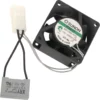 A compact black SPM Fan for Nina features a Sunon label (model MA1062-HVL) with voltage, frequency, and power info, connects to two wires and includes a gray capacitor. © 2025 1st-line.com