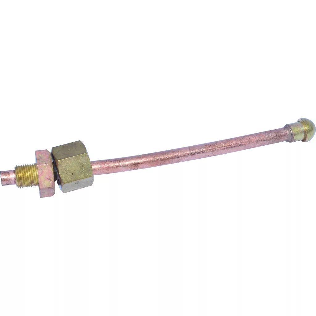 A copper-colored metal brake line with a hex fitting on one end and a rounded tip, resembling the La Pavoni 114P-13 Socket/Connector for Thermostat for Professional, shown isolated on a white background. © 2025 1st-line.com
