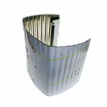 A curved, corrugated metal sheet reminiscent of the Fiorenzato Body - Bricoletta only stands upright against a white background, partially forming an open semicircle. © 2025 1st-line.com