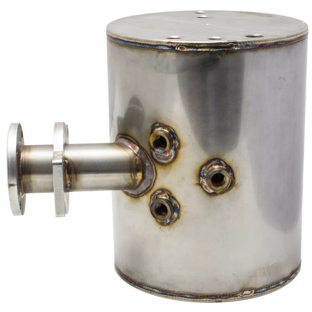 A cylindrical metal chamber from the ACS VEN0029 Boiler features a side pipe, three small threaded ports, welded joints, and a left-side flange, shown against a white background. © 2025 1st-line.com