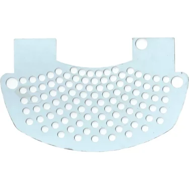 A flat, semi-circular metal plate with several evenly spaced round holes and three larger holes along the top edge, the Bezzera 5074589 Drip Tray Grid is likely used as a vent or protective cover. © 2025 1st-line.com
