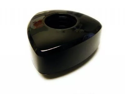 A glossy black VBM MANPRUSCDOMSA Steam / Hot Water Knob, triangular with rounded edges and a central hole, resembling a rotary engine rotor, is displayed on a white background. © 2025 1st-line.com