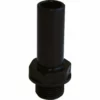 A JG Stem Adapter 15mm Stem x 3/8 BSPP Male thread Black Acetal pipe fitting with a threaded end and hexagonal nut stands upright against a white background. © 2025 1st-line.com