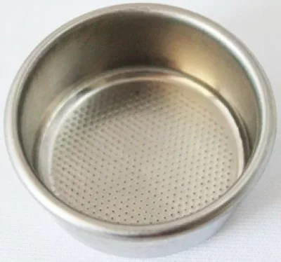 A La Pavoni 52mm 2-Cup Filter Basket/Cup for Lever - MILLENNIUM EDITION with a perforated bottom is shown on a white background. © 2025 1st-line.com