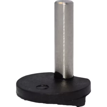 A metal cylindrical pin is attached vertically to a flat, black, rounded base with a small hole near the edge; this is the Fiorenzato A3200045 Grinder Adjustment Stopper, used as part of a mechanical grinder assembly. © 2025 1st-line.com