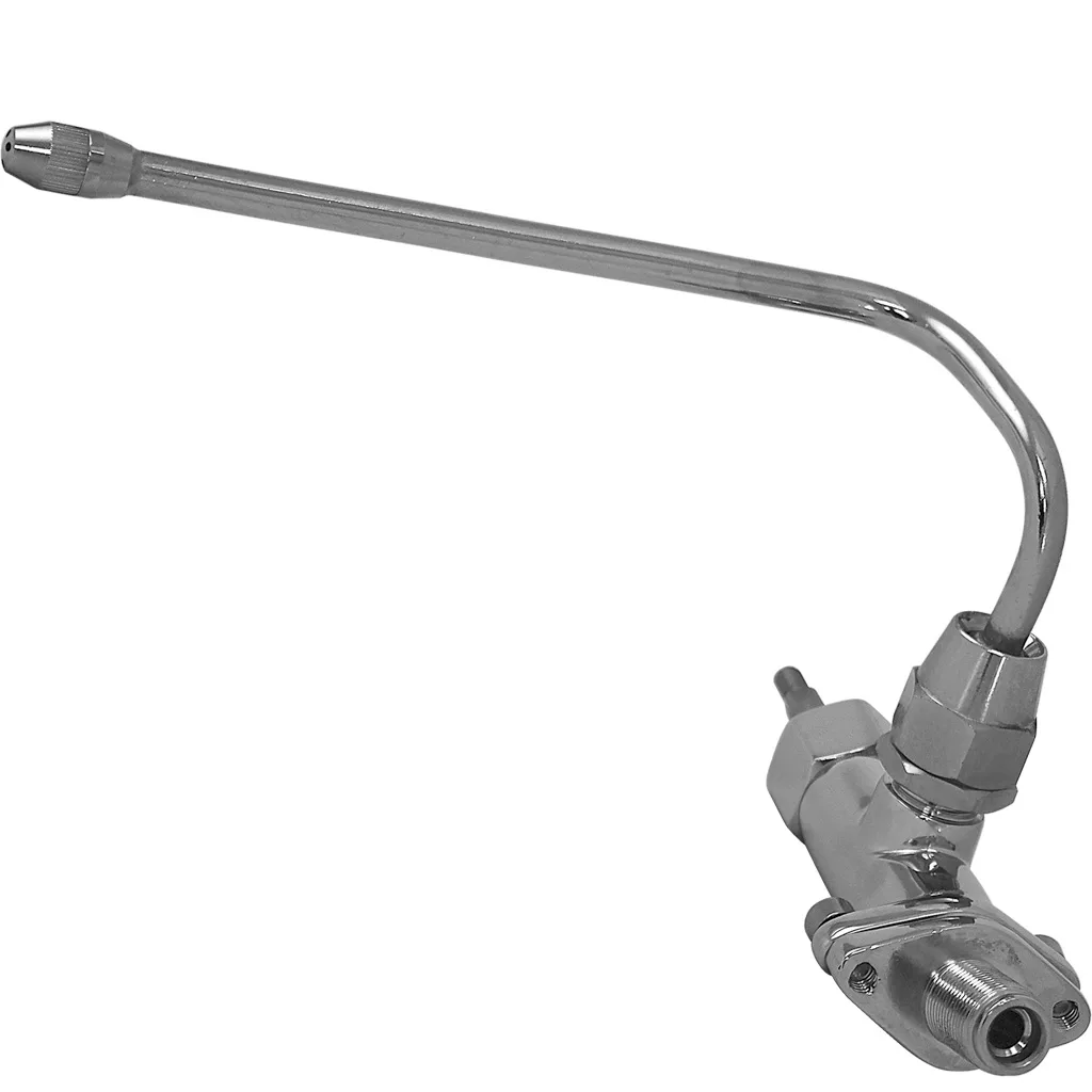 A metal gas burner with a long, angled nozzle and adjustable valve, similar in function to the Fiorenzato A2200230 Right Steam Valve Assembly w/ Steam Pipe & Tip used for precise control in Fiorenzato commercial machines. © 2025 1st-line.com
