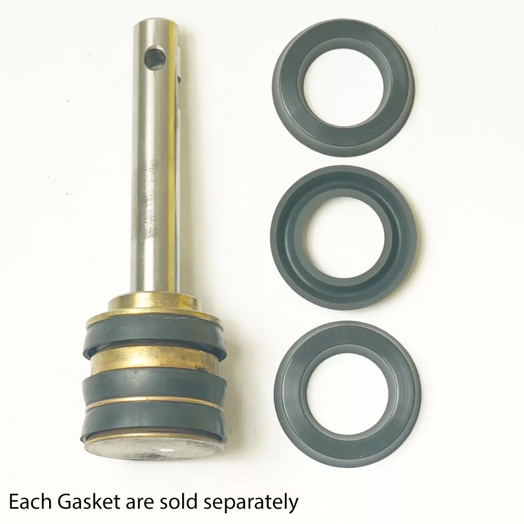 A metal piston with three black DISCONTINUED Ponte Vecchio 900-G8094 Piston Gaskets stacked on it is shown beside three individual black gaskets. Text reads: Each gasket is sold separately. © 2025 1st-line.com