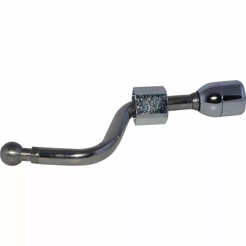 A metallic, L-shaped gear shifter with a round knob and a central cylindrical attachment, resembling the Isomac 000703 Water Wand Assembly for Millennium. © 2025 1st-line.com