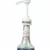 A Monin Glass Bottle Pump (Monin logo) is attached to a Monin syrup bottle labeled MONIN Gourmet Flavorings, with part of the BLUE CURAÇAO label visible. © 2025 1st-line.com