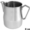A Motta Europa Milk Pitcher - 8 oz (25 cl), stainless steel with handle and spout, stands upright on a white background. 8 oz appears in the bottom right corner. © 2025 1st-line.com