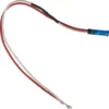 A pair of red and white electrical wires for the Macap M2 LED Light, each with exposed metal tips on one end and a blue insulated connector on the other, shown against a white background. © 2025 1st-line.com