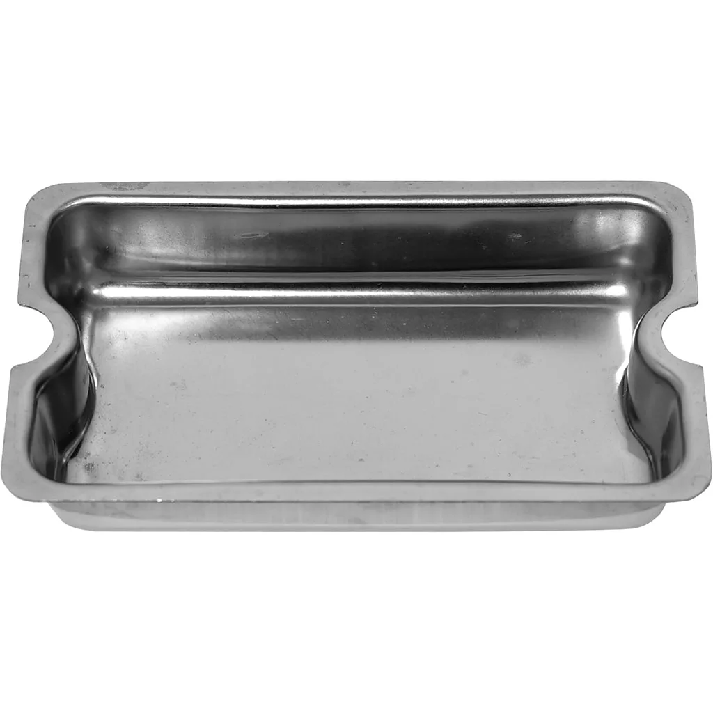 A rectangular, shallow stainless steel Ascaso I..106 drip tray without grid, featuring rounded corners and indented handles on both short sides, shown from above. © 2025 1st-line.com