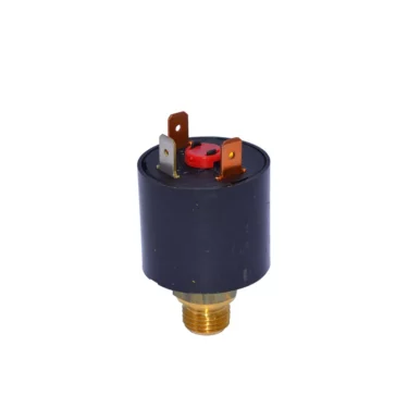A round black DISCONTINUED Ceme Pressure Switch/Pressurstat featuring three metal terminals on top and a brass threaded connector at the bottom, displayed against a white background. © 2025 1st-line.com