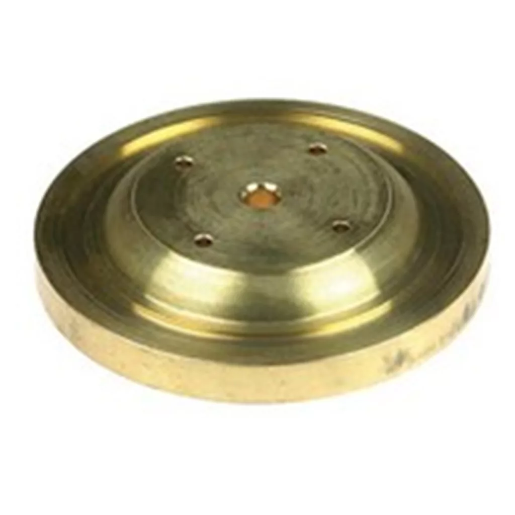 A round, flat brass disc with a raised center and five holes— the DISCONTINUED Ascaso I..277 Brass Shower Holder Plate— is shown on a white background. © 2025 1st-line.com