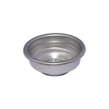 A round, shallow stainless steel La Spaziale 1-cup Filter Basket/Cup for the Vivaldi, with sloped sides and a smooth rim, is displayed on a white background. © 2025 1st-line.com