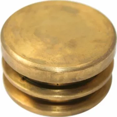 A round, solid brass La Pavoni 244P-52B Brass Piston with a smooth top and two grooves around its side, resembling a vintage or industrial plug or cap. © 2025 1st-line.com