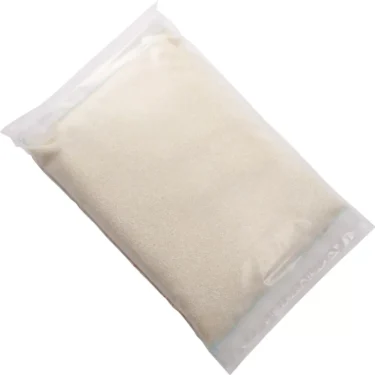 A sealed transparent plastic bag filled with fine white granules, possibly for use in processes like Osmotic Scale Reduction, features the BILT Osmotic Scale Reduction Cloth Pack (OSCAR 150) - large on a white background. © 2025 1st-line.com