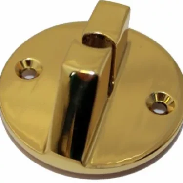 A shiny brass door stopper with a round base and curved hook—crafted with the elegance of the Elektra 00525019 Brass Grouphead Cover. © 2025 1st-line.com